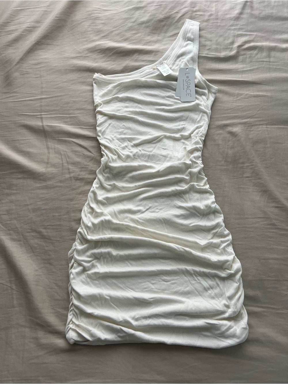 NEW l*space Asymmetric One-Shoulder Ruched Cream Dress